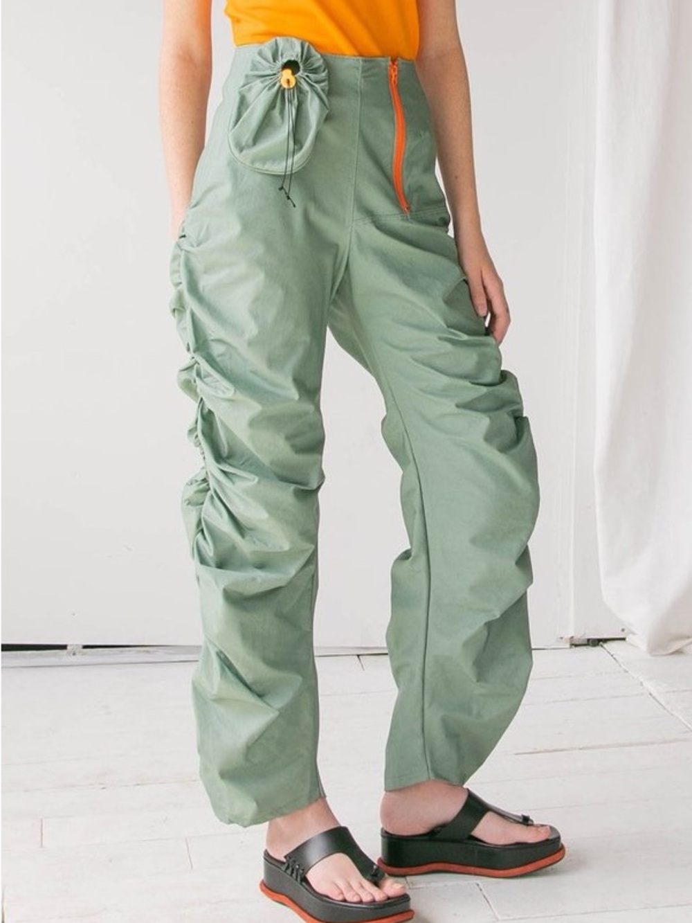 Collect Call Army Green Ruched Raver Utility Joggers - with pouch pocket!